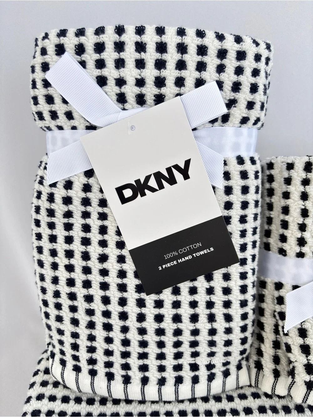 NWT DKNY Set of 8 Black and White Checkerboard 100% Cotton Bath & Hand Towels